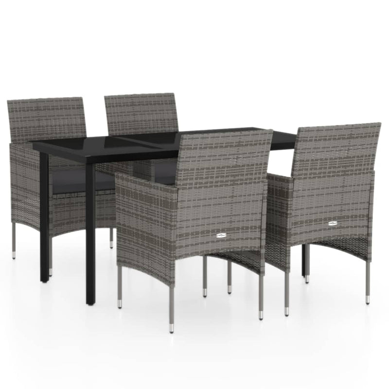 5 Piece Garden Dining Set with Cushions Grey and Black