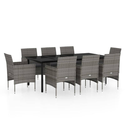 9 Piece Garden Dining Set with Cushions Grey and Black