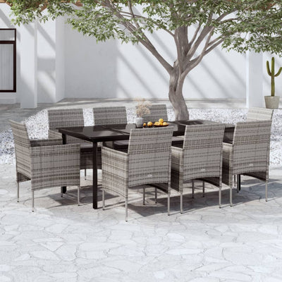 9 Piece Garden Dining Set with Cushions Grey and Black