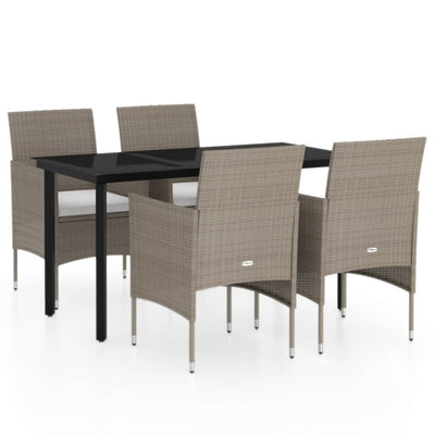 5 Piece Garden Dining Set with Cushions Beige and Black