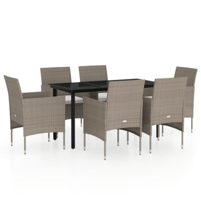 7 Piece Garden Dining Set with Cushions Beige and Black