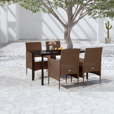 5 Piece Garden Dining Set with Cushions Brown and Black