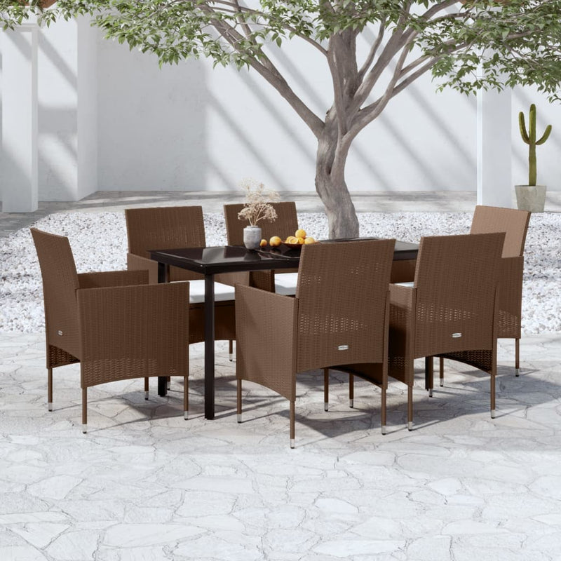 7 Piece Garden Dining Set with Cushions Brown and Black