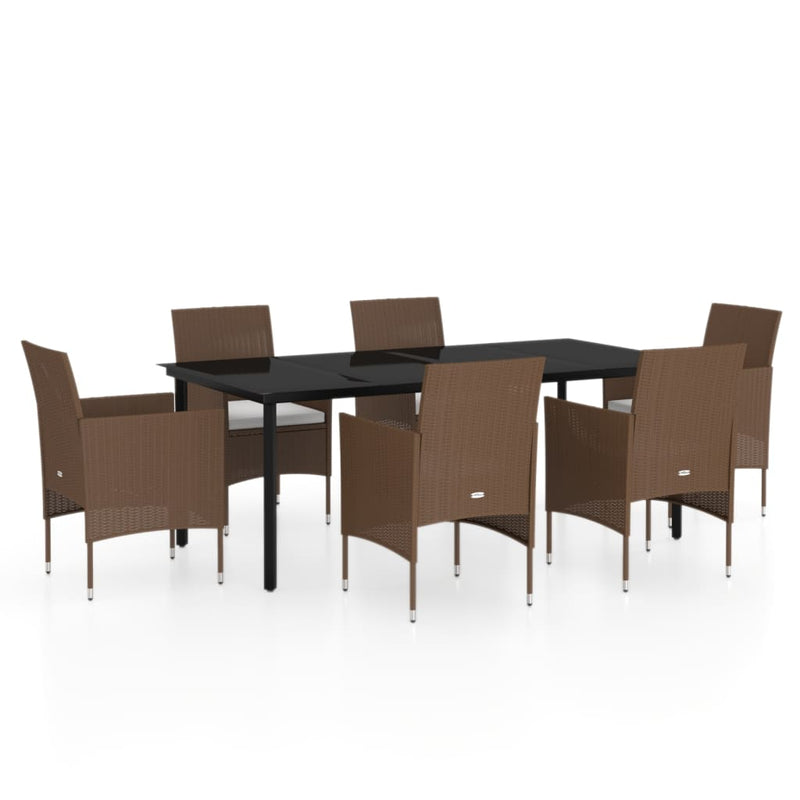 7 Piece Garden Dining Set with Cushions Brown and Black