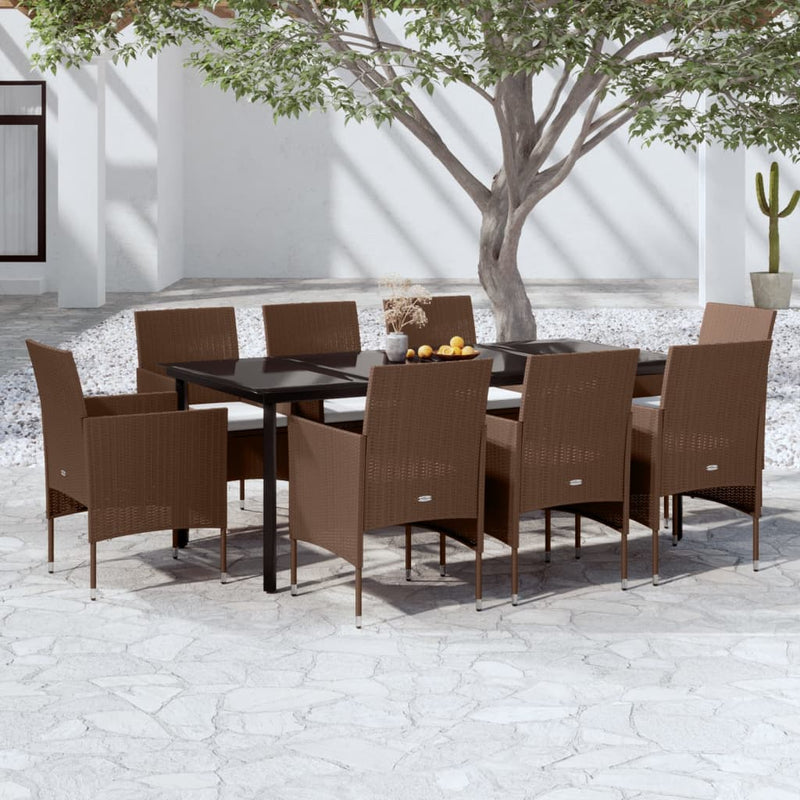 9 Piece Garden Dining Set with Cushions Brown and Black