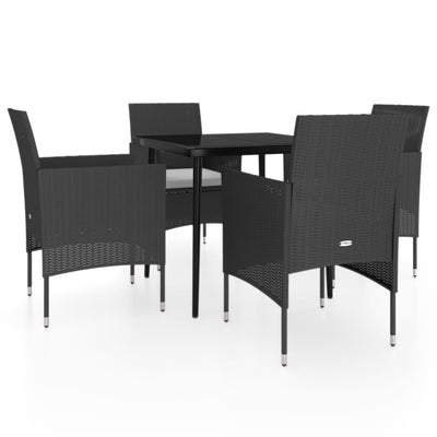 5 Piece Garden Dining Set with Cushions Black