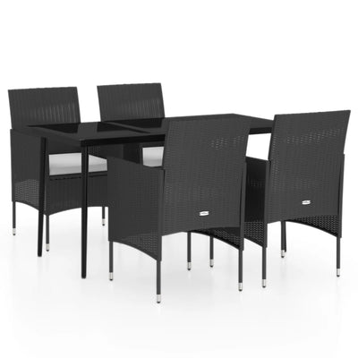 5 Piece Garden Dining Set with Cushions Black