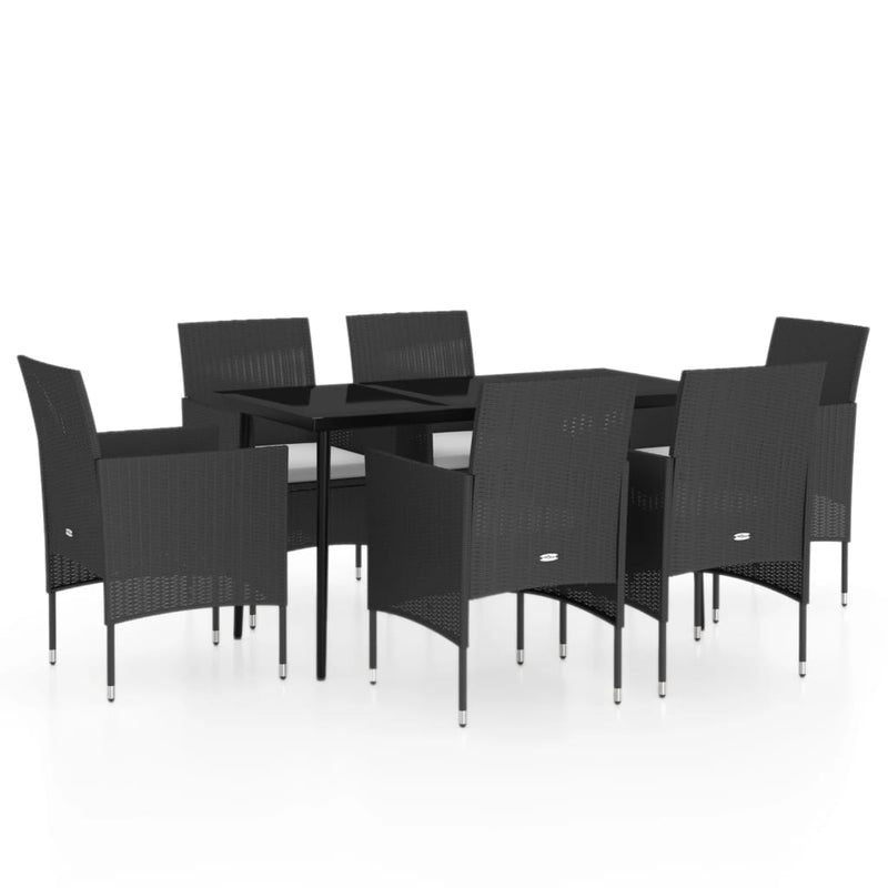 7 Piece Garden Dining Set with Cushions Black