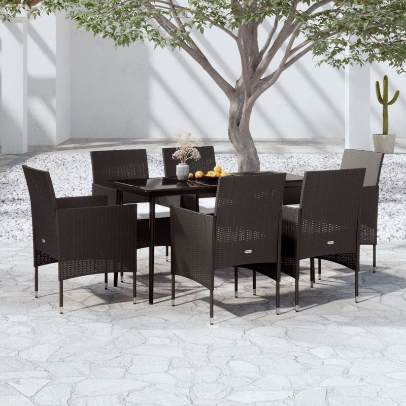 7 Piece Garden Dining Set with Cushions Black