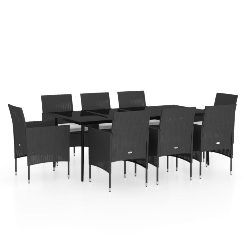 9 Piece Garden Dining Set with Cushions Black