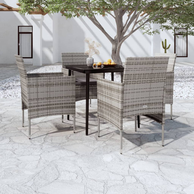 5 Piece Garden Dining Set with Cushions Grey and Black