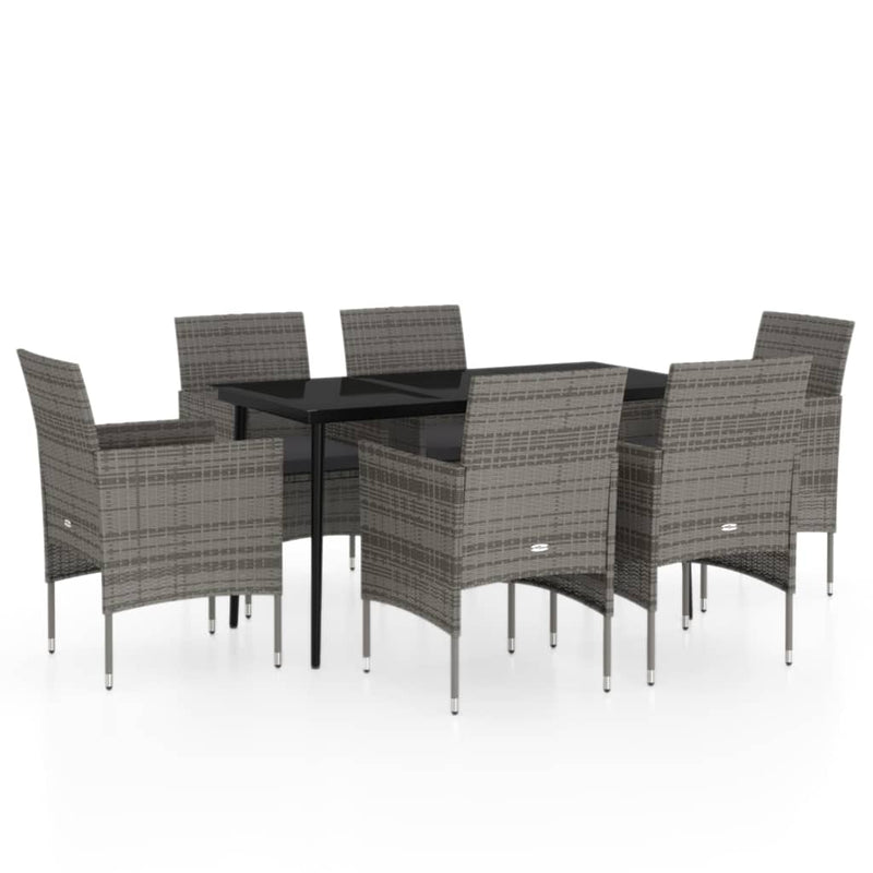 7 Piece Garden Dining Set with Cushions Grey and Black