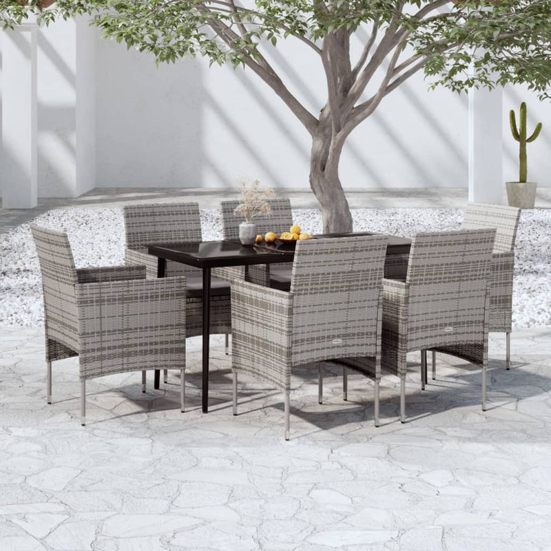 7 Piece Garden Dining Set with Cushions Grey and Black