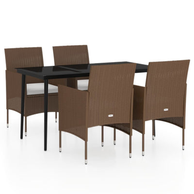 5 Piece Garden Dining Set with Cushions Brown and Black