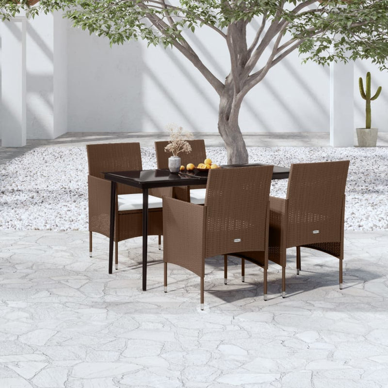 5 Piece Garden Dining Set with Cushions Brown and Black