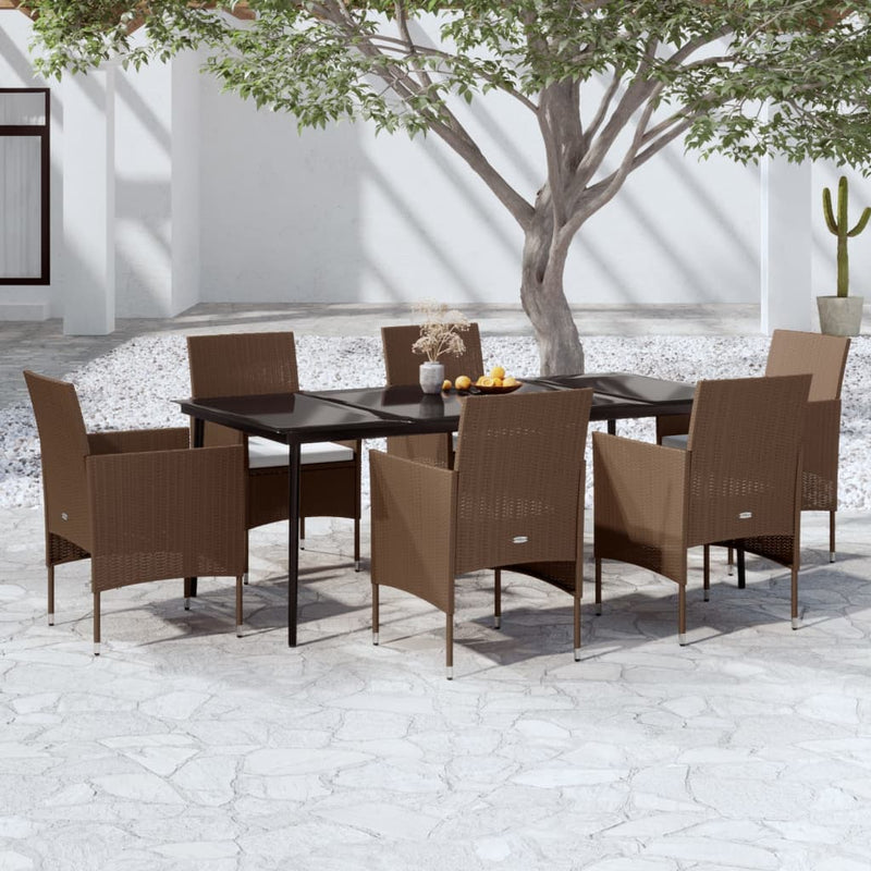 7 Piece Garden Dining Set with Cushions Brown and Black