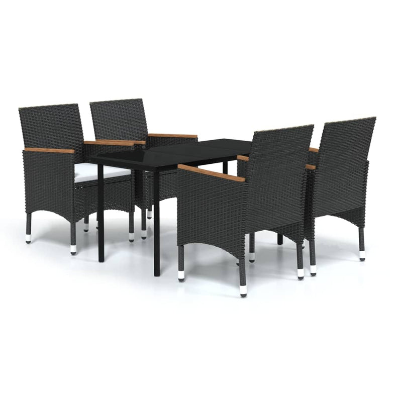 5 Piece Outdoor Dining Set with Cushions Black