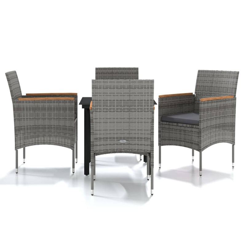 5 Piece Outdoor Dining Set with Cushions Grey and Black