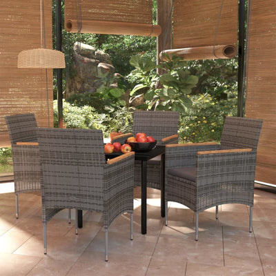 5 Piece Outdoor Dining Set with Cushions Grey and Black