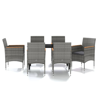 7 Piece Outdoor Dining Set with Cushions Grey and Black