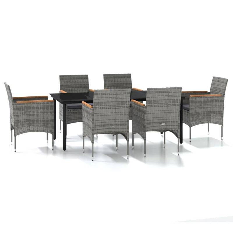 7 Piece Garden Dining Set with Cushions Grey and Black