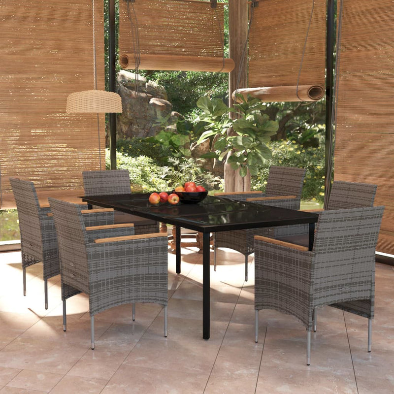 7 Piece Garden Dining Set with Cushions Grey and Black