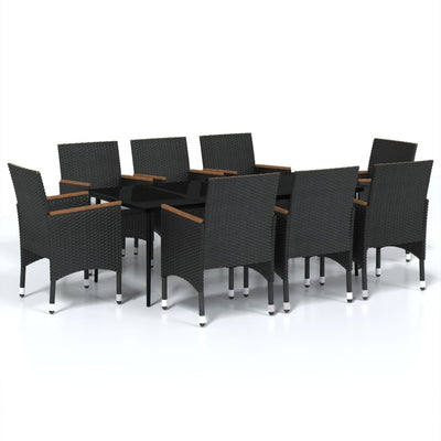 9 Piece Garden Dining Set with Cushions Black