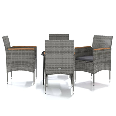 5 Piece Outdoor Dining Set with Cushions Grey and Black