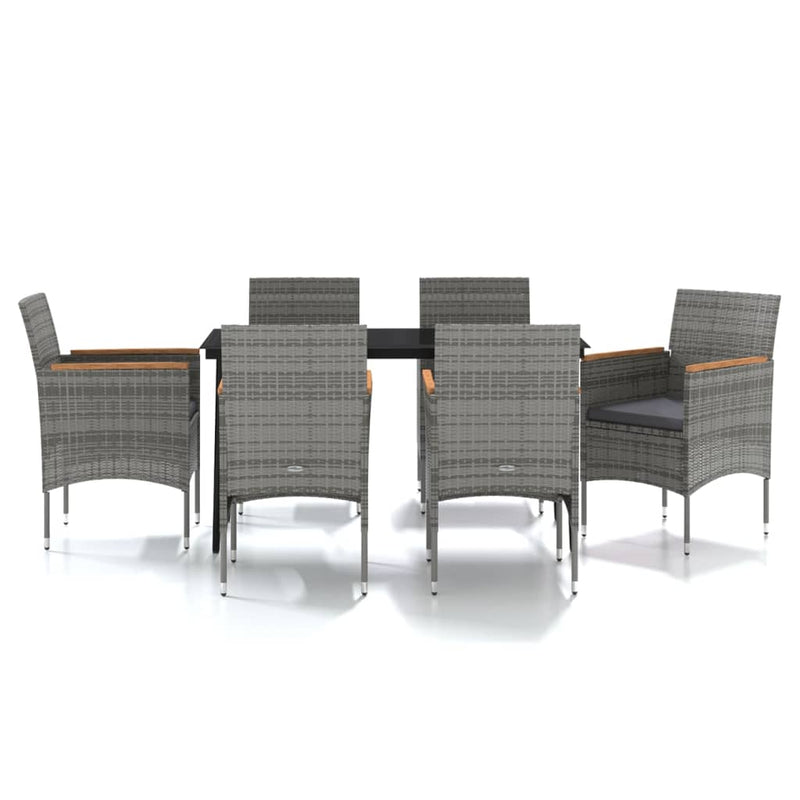 7 Piece Outdoor Dining Set with Cushions Grey and Black