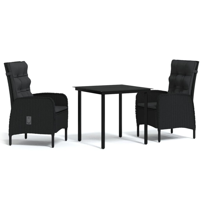 3 Piece Garden Dining Set with Cushions Black