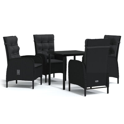 5 Piece Garden Dining Set with Cushions Black