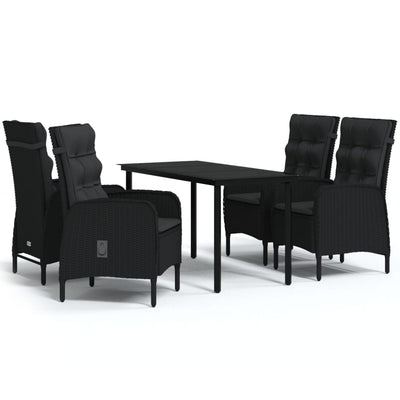 5 Piece Garden Dining Set with Cushions Black