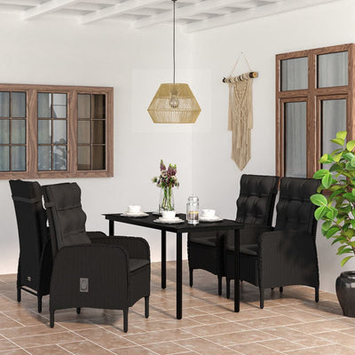 5 Piece Garden Dining Set with Cushions Black