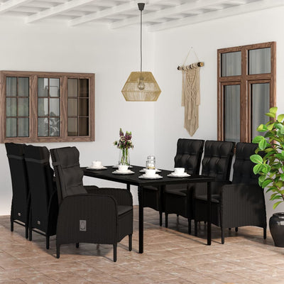 7 Piece Garden Dining Set with Cushions Black