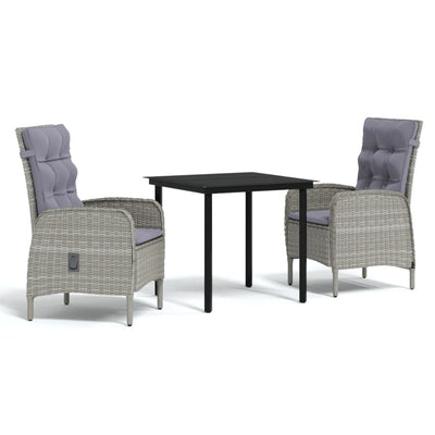 3 Piece Outdoor Dining Set with Cushions Grey and Black