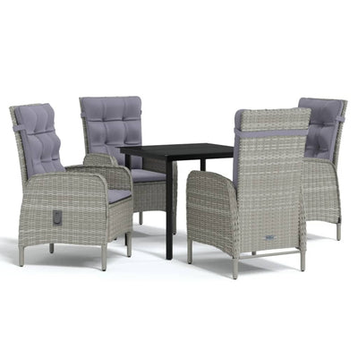 5 Piece Outdoor Dining Set with Cushions Grey and Black