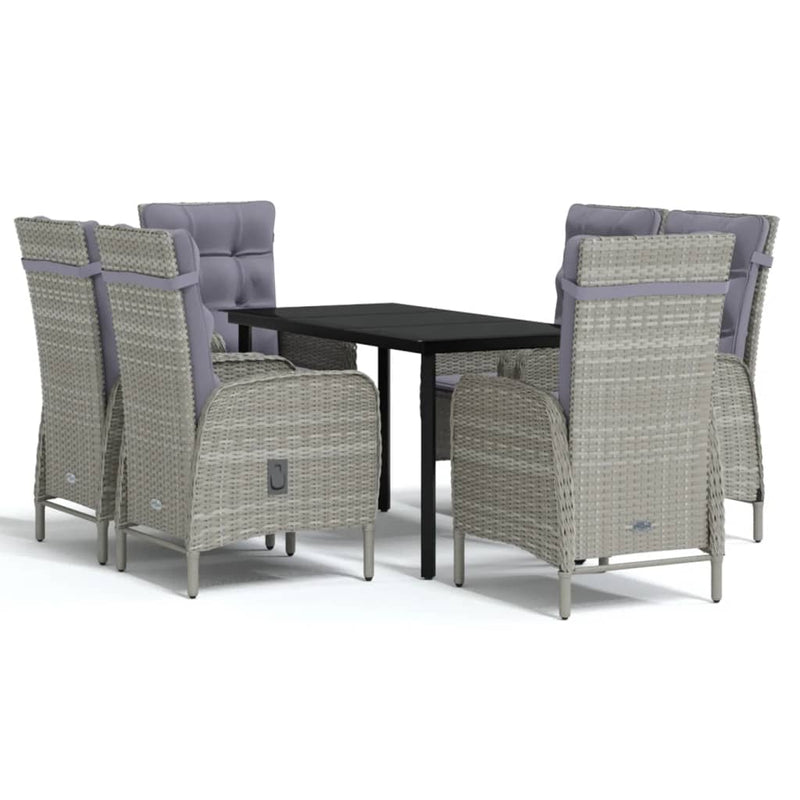 7 Piece Outdoor Dining Set with Cushions Grey and Black