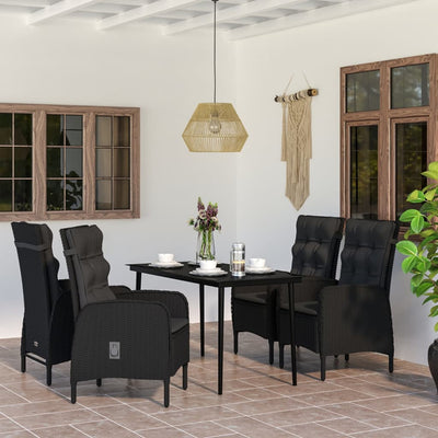 5 Piece Garden Dining Set with Cushions Black