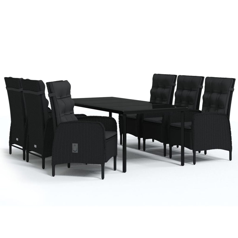 7 Piece Garden Dining Set with Cushions Black