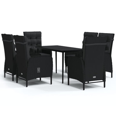 7 Piece Garden Dining Set with Cushions Black