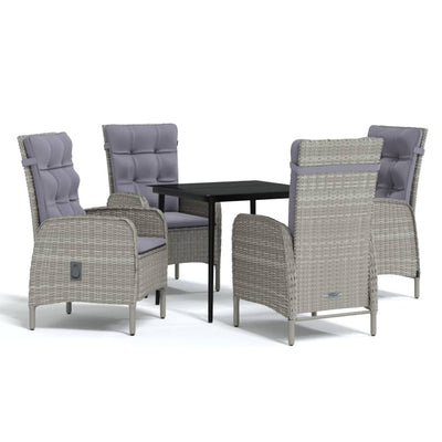 5 Piece Outdoor Dining Set with Cushions Grey and Black