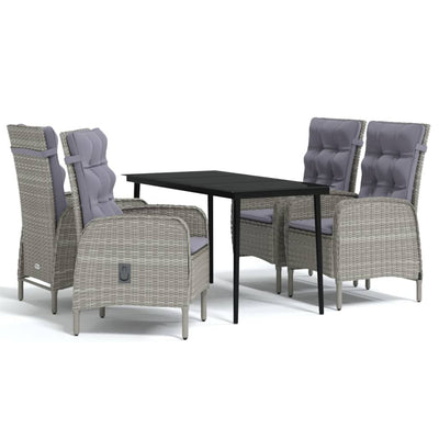 5 Piece Outdoor Dining Set with Cushions Grey and Black