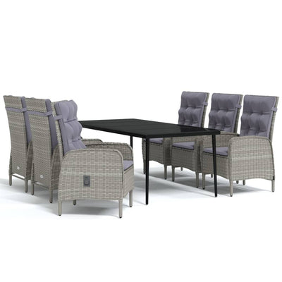 7 Piece Garden Dining Set with Cushions Grey and Black