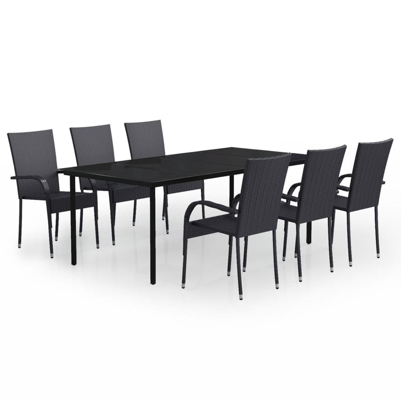 7 Piece Garden Dining Set Black