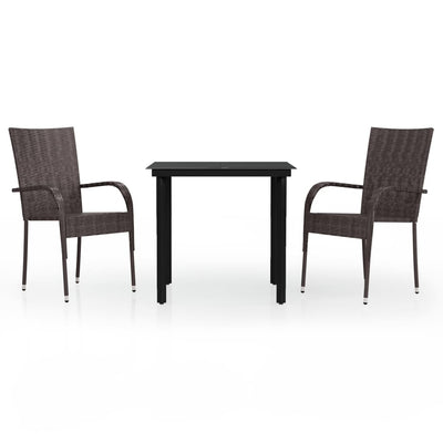 3 Piece Outdoor Dining Set Brown and Black