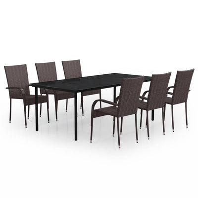 7 Piece Garden Dining Set Brown and Black