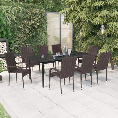 9 Piece Garden Dining Set Brown and Black