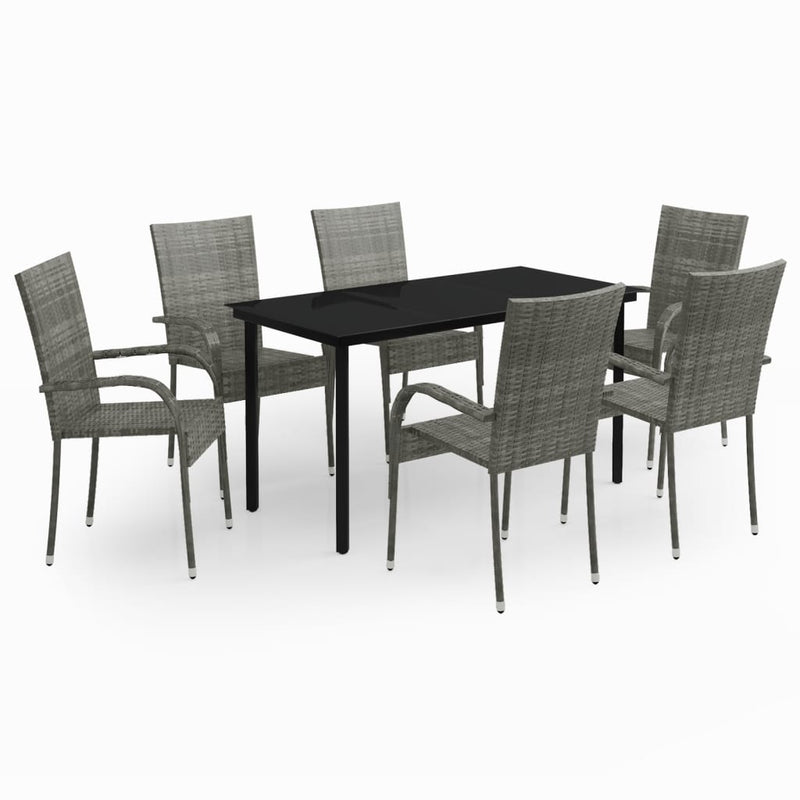 7 Piece Garden Dining Set Grey and Black