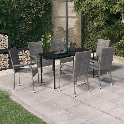 7 Piece Garden Dining Set Grey and Black