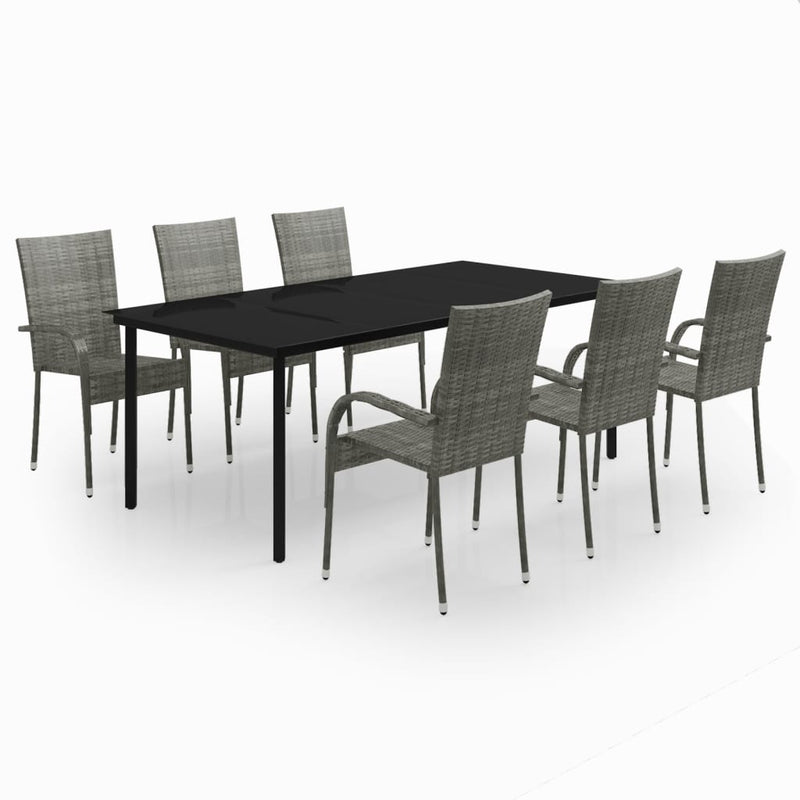 7 Piece Garden Dining Set Grey and Black